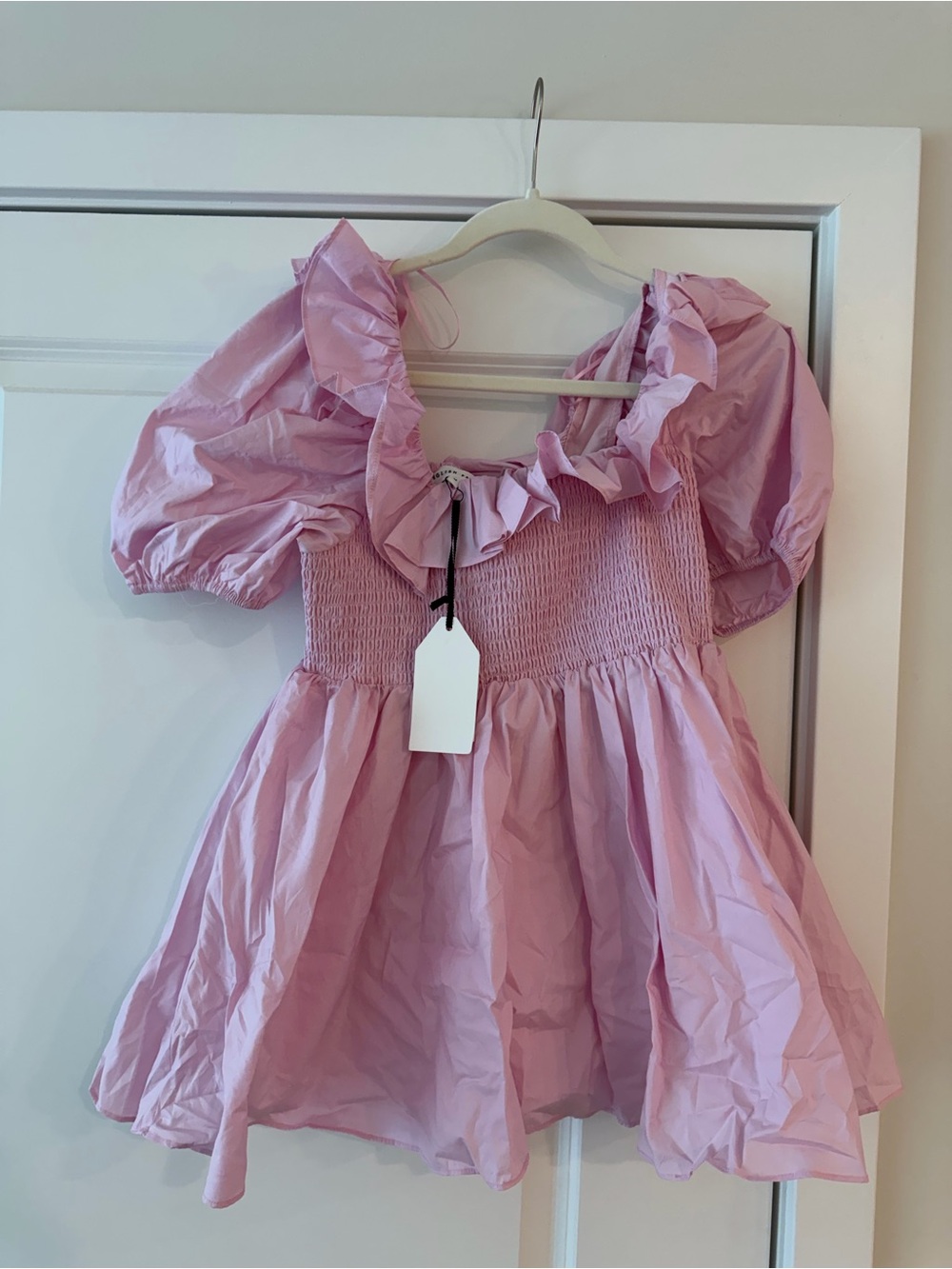 English Factory Pink Ruffle Smocked Puff Sleeve Blouse